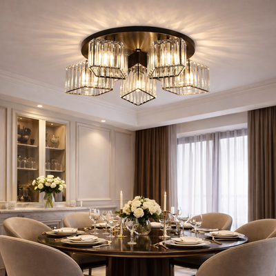 Lustre classique moderne Sasha, LC117/5BK, 5x E27, métal et cristal, noir, abat-jour