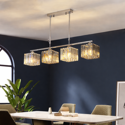 Lustre géorgien moderne classique, LC116/4, 4x E27, verre chromé et gris, métal et cristal, abat-jour