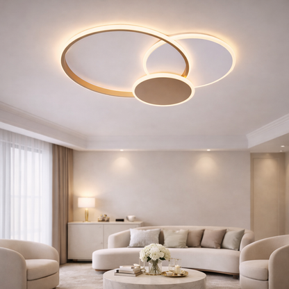 Lustre LED avec télécommande KILLIAN 46W, 3 Cercles, Lumière Froid/Chaude/Neutre 3000K/4000K/6000K, Dimmable, Or Blanc