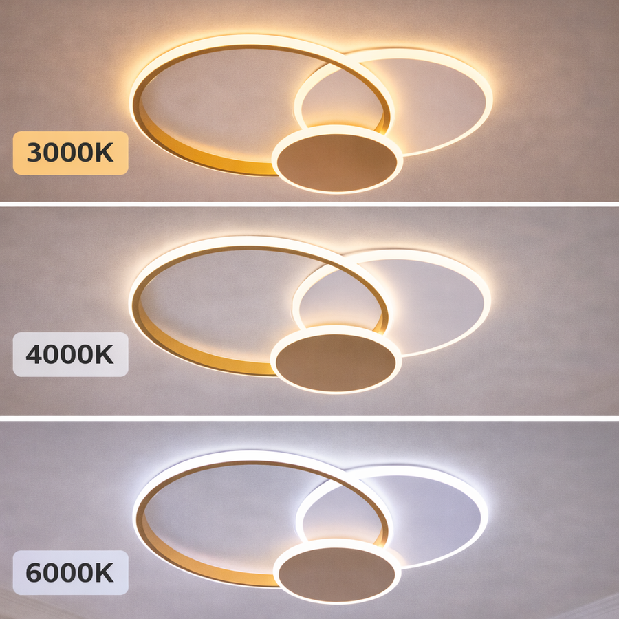 Lustre LED avec télécommande KILLIAN 46W, 3 Cercles, Lumière Froid/Chaude/Neutre 3000K/4000K/6000K, Dimmable, Or Blanc