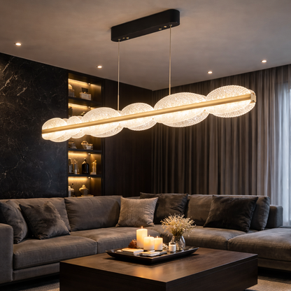 Lustre LED suspendu avec télécommande ISOTTA 105W, Lumière Froid/Chaud/Neutre 3000K/4000K/6000K, Dimmable, Hauteur réglable, Noir et Argent, Métal et Cristal