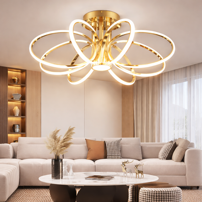 Lustre LED avec télécommande LT771/500GD, 25W, lumière chaude/froide/neutre 3000K/4000K/6000K, variable, or, métal et silicone