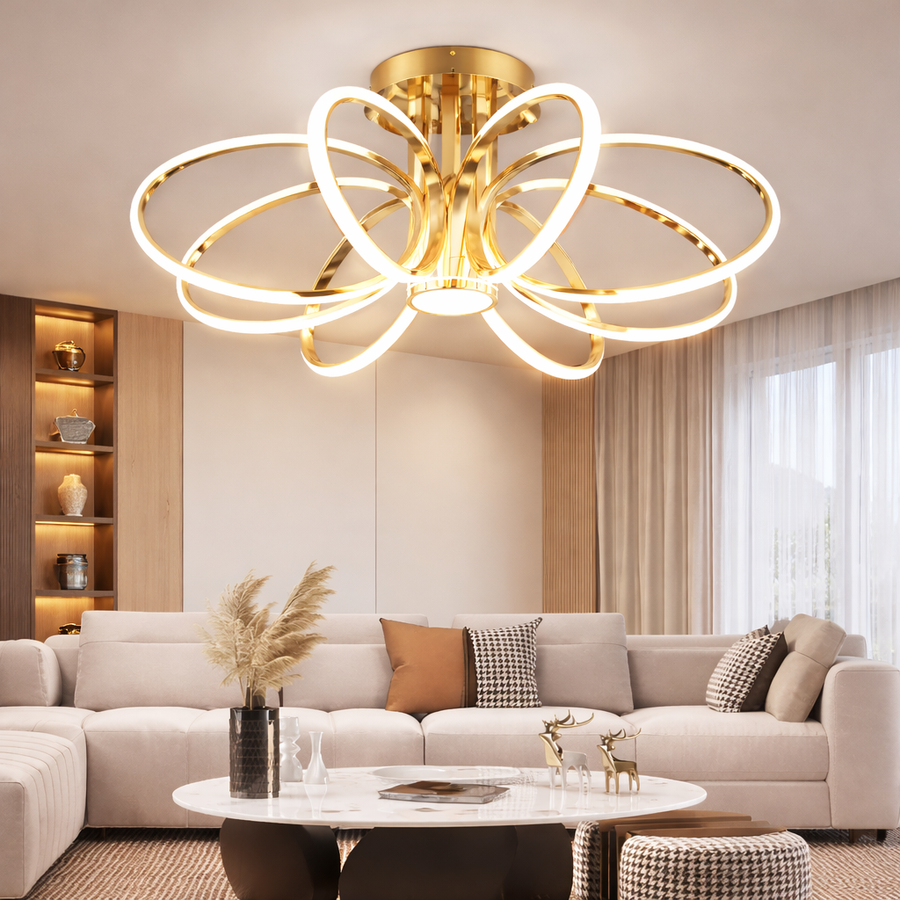 Lustre LED avec télécommande LT771/500GD, 25W, lumière chaude/froide/neutre 3000K/4000K/6000K, variable, or, métal et silicone