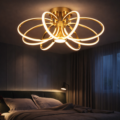 Lustre LED avec télécommande ORBIS Magno, 25W, Lumière Chaude/Froide/Neutre 3000K/4000K/6000K, Intensité Variable, Or, Métal et Silicone