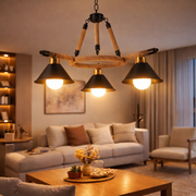 Lustre suspendu vintage, LV571/3BK, 3*E27, marron, métal et ficelle