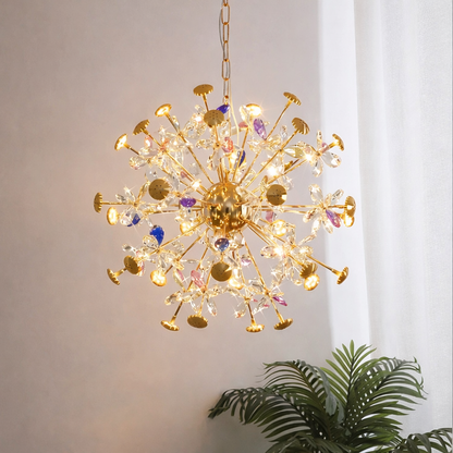 Lustre en cristal moderne, CC372/600GD, 32xG4, or et cristaux, 55 cm, hauteur réglable, métal et cristal