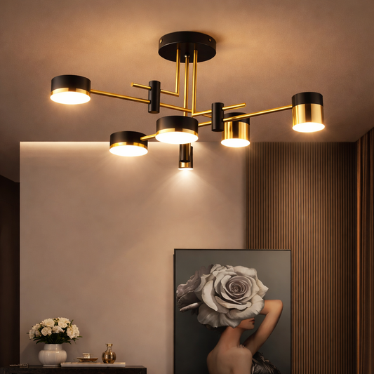 Lustre LED moderne Ionitus 72W noir et doré, bras, lumière chaude/neutre/froide 3000K/4000K/6000K, métal et acrylique