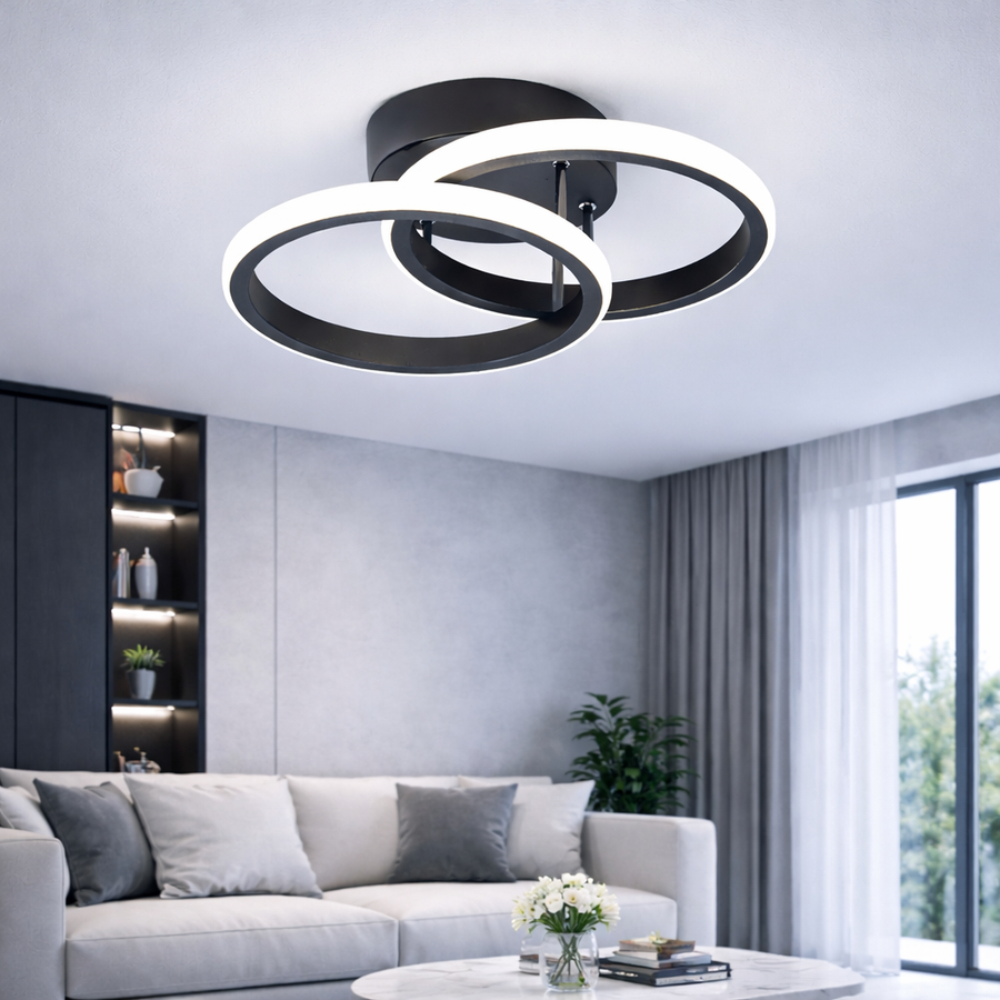 Lustre LED VERTEX CIRCULA 21W, 2 Cercles, Structure en Métal, Lumière Froide/Chaude/Neutre 3000K/4000K/6000K, Noir, Métal