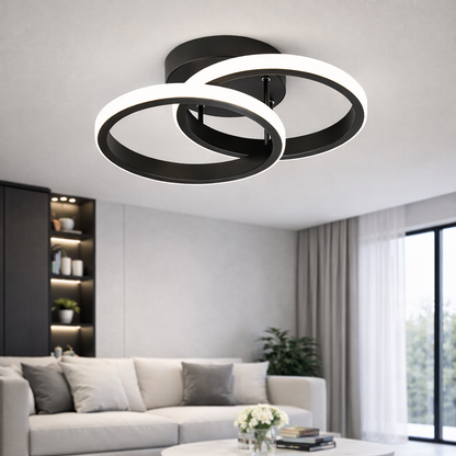 Lustre LED VERTEX CIRCULA 21W, 2 Cercles, Structure en Métal, Lumière Froide/Chaude/Neutre 3000K/4000K/6000K, Noir, Métal