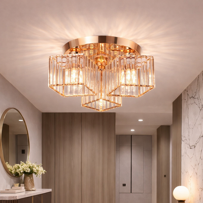 Lustre classique moderne Sasha, LC117/3GD, 3x E27, métal et cristal, or, abat-jour