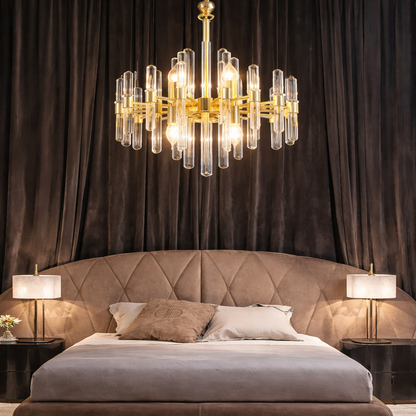 Lustre en cristal CC850/480GD, 6xE14, 48X45cm, hauteur réglable, or brillant, hauteur réglable, design élégant, métal et cristal