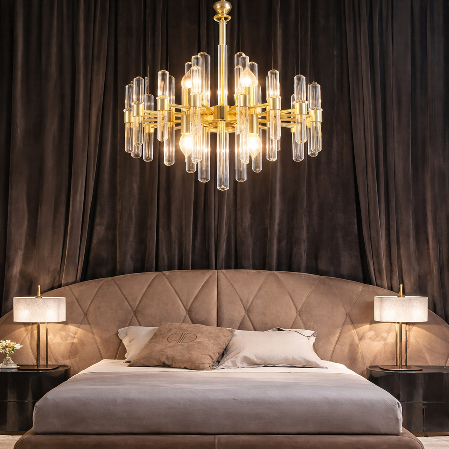 Lustre en cristal CC850/480GD, 6xE14, 48X45cm, hauteur réglable, or brillant, hauteur réglable, design élégant, métal et cristal