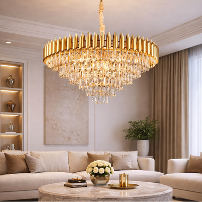Lustre en cristal VERSAILLES Supremo, CC900/800GD, 12xE14, diamètre 80 cm, or brillant, hauteur réglable, métal et cristal