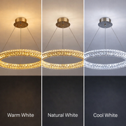 Lustre LED avec télécommande, LLC132/500GD, cristal et métal, 26 W, 1 cercle, intensité variable, hauteur réglable, lumière froide/chaude/neutre, éclairage luxueux