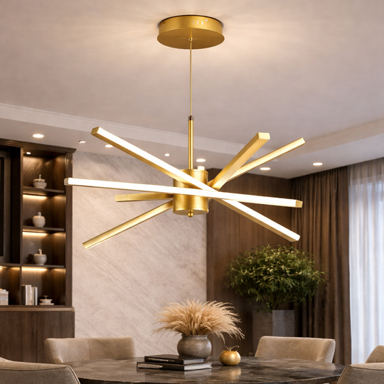 Lustre LED avec télécommande LT176/5GD, 69W, 5 éléments, lumière froide/chaude/neutre 3000K/4000K/6000K, variable, doré, hauteur réglable, lustres LED en métal et acrylique avec télécommande Titre par défaut Alessandro Design