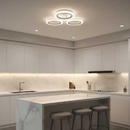 GRAND Lustre LED 27W, 3 Cercles, Lumière Neutre, Blanc