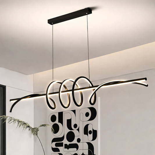 Lustre LED suspendu avec télécommande RIBBON 64W, Linéaire, Lumière Froid/Chaude/Neutre, Dimmable, Noir, Hauteur Réglable