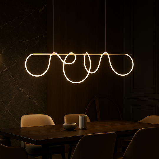Lustre LED DIVINO Or 96W avec Tube Flexible en Silicone, 96W, 150cm - Lumière Réglable 3000K/4000K/6000K Lustres Modernes Titre par Défaut Alessandro Design