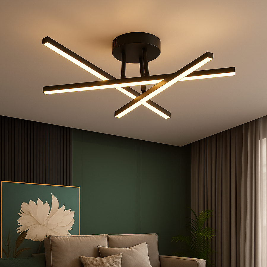 Lustre LED avec télécommande 41W, 3 éléments, Linéaire, Lumière Froide/Chaude/Neutre, Dimmable, Noir