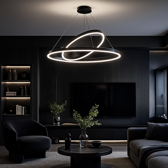 Lustre suspendu LED PAGANO 47W, 3000K, 2 cercles, noir, lustres modernes à hauteur réglable Titre par défaut Alessandro Design