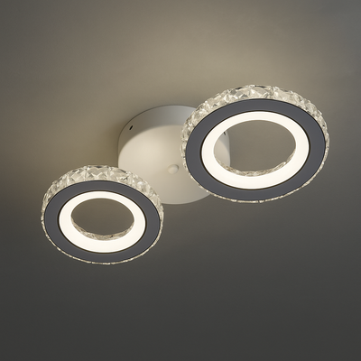 Lustre LED avec télécommande et cristal NOVA ROTONDA 34W, 2 Cercles, Lumière Froide/Chaude/Neutre, Blanc