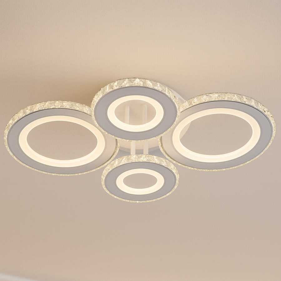 Lustra LED cu telecomanda si cristal NOVA ROTONDA RGB 82W, 4 Cercuri, lumina Rece/Calda/Neutra, Dimabila, Alb Lustre LED cu Telecomanda Default Title Alessandro Design