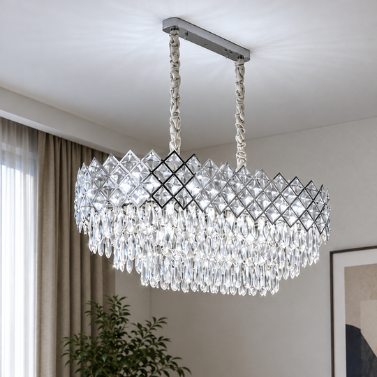 VECTORIA Supremo Lustre en cristal, 10xE14, diamètre 75x39cm, Chrome brillant, hauteur réglable, métal et cristal
