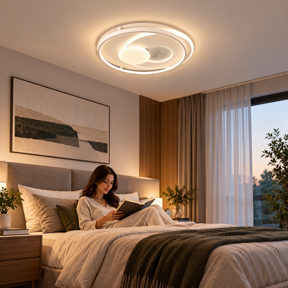 Lustre LED avec télécommande ISTARAVSHAN, Forme Ronde, 86W, Lumière Froide/Chaude/Neutre, Dimmable, Blanc