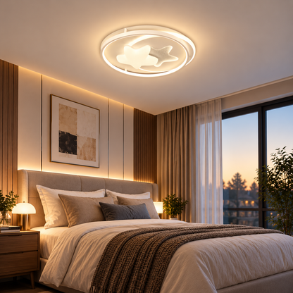 Lustre LED avec télécommande ISTARAVSHAN, Forme des Corps Célestes, 87W, Lumière Froide/Chaude/Neutre, Dimmable, Blanc