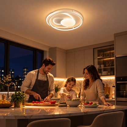 ISTARAVSHAN Lustre LED avec télécommande, Forme Ovale, 85W, Lumière Froide/Chaude/Neutre, Dimmable, Blanc
