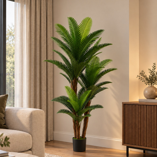 Plante de palmier artificielle, 3 bras, 190 cm, vert, avec pot