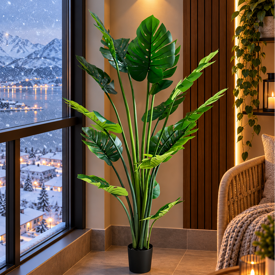 Plante artificielle type Monstera Deliciosa, avec de riches feuilles, 180 cm, verte