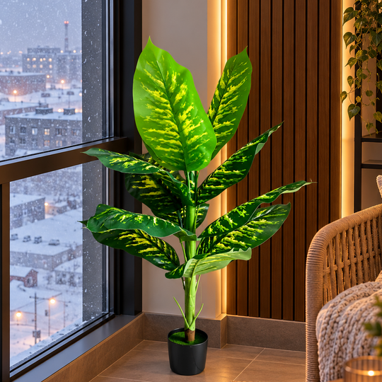 Plante artificielle type Dieffenbachia, 100 cm, vert