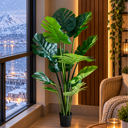Plante artificielle type Monstera Deliciosa, avec de riches feuilles, 160 cm, verte
