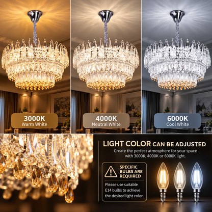 Lustre en cristal MAJESTIC Magno 15x E14, diamètre 60 cm, chrome brillant, hauteur réglable
