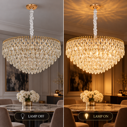 ERDENET Lustre en cristal Eleganza, 9xE14, diamètre 50 cm, métal et cristal, or brillant, hauteur réglable