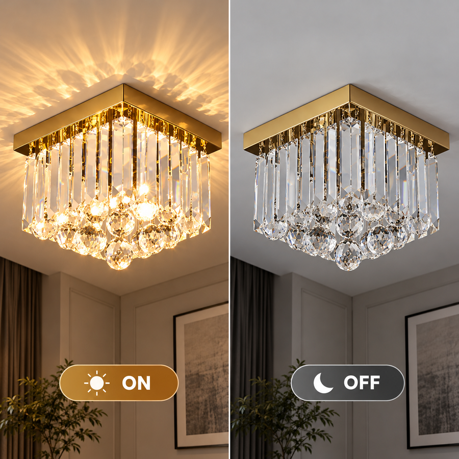 MARTINEZ Linear Luxe Lustre en cristal, diamètre 35 cm, 4x E14, or brillant