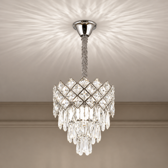 Lustre en cristal VECTORIA Petito 3xE14, diamètre 28cm, chrome brillant, hauteur réglable, métal et cristal