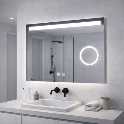 Miroir LED rectangulaire, 65x45 cm, Piano Touch, système anti-buée, intensité variable