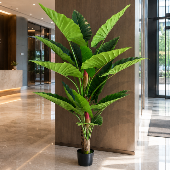 Plante artificielle type Alocasia, 2 tiges, 190 cm, Vert