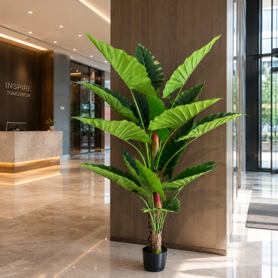 Plantă Artificială Tip Alocasia, 2 tulpini, 190 cm, Verde