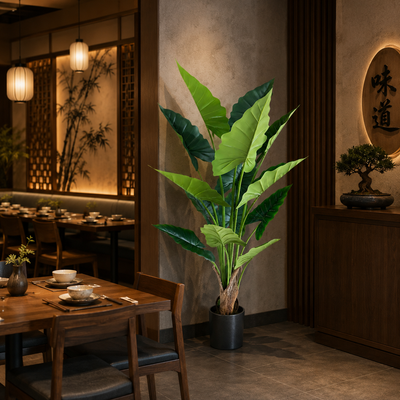 Plantă Artificială Tip Alocasia, 14 frunze, 170 cm, Verde