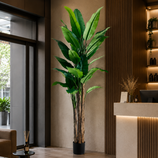 Bananier artificiel, 210 cm, 31 feuilles, vert, avec pot