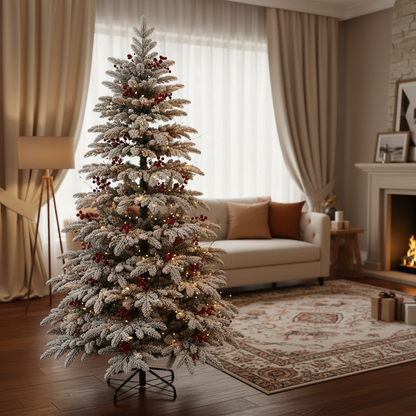 Decorațiune Brad Artificial CRAN, 150 cm, 320 vârfuri, Plastic, Verde si Alb