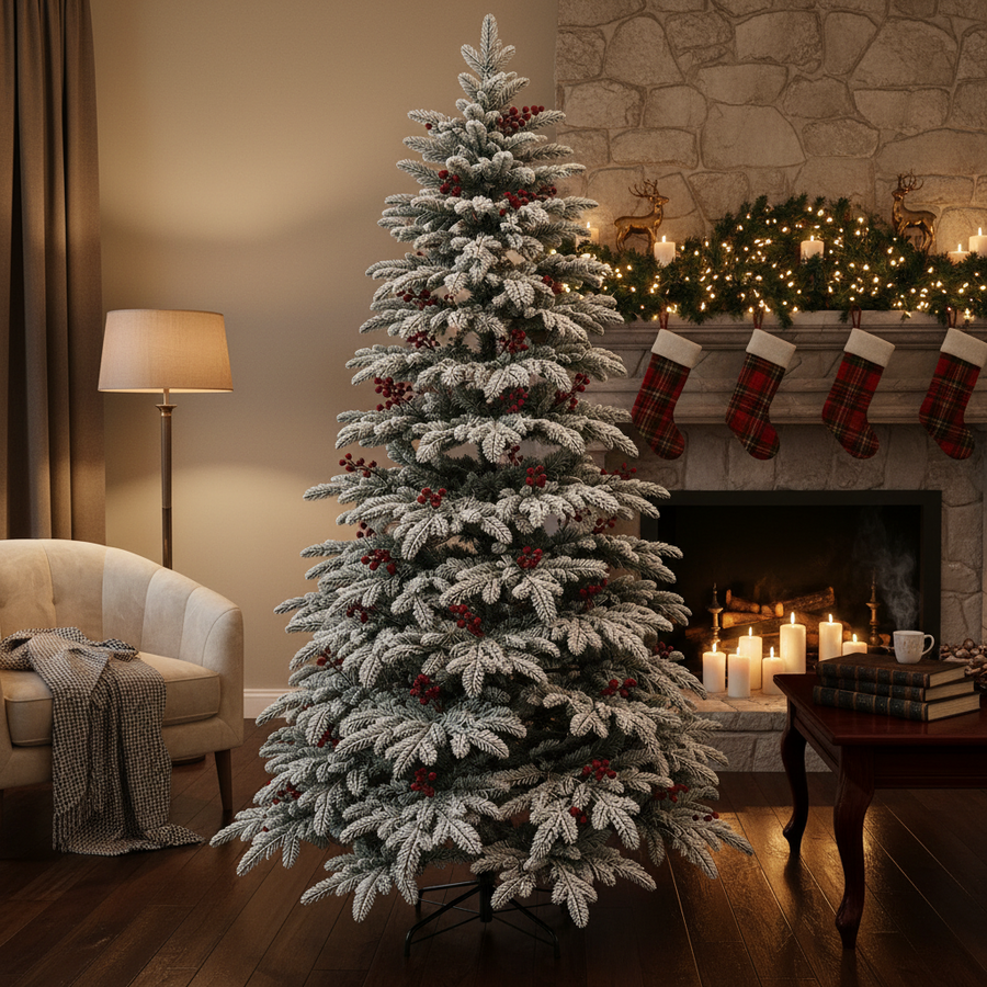 Decorațiune Brad Artificial CRAN, 180 cm, 505 vârfuri, Plastic, Verde si Alb
