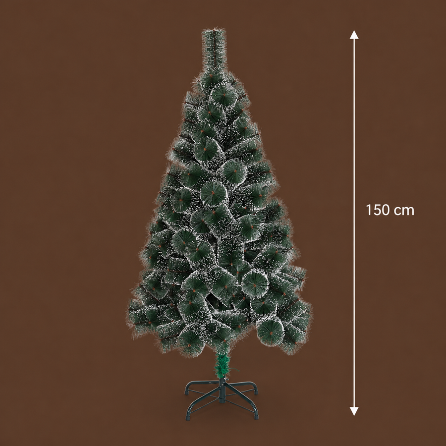 Decorațiune Brad Artificial MANIITSOQ, 150 cm, 130 vârfuri, Suport Metalic, Plastic, Ace Verzi cu Vârfuri Albe
