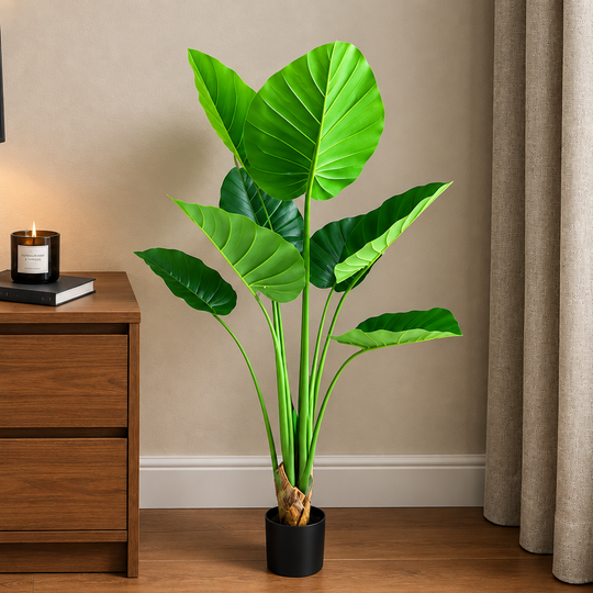 Plante artificielle type Strelitzia, 130 cm, 9 feuilles, vert