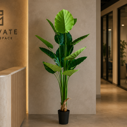 Plante artificielle type Strelitzia, 180 cm, 15 feuilles, vert