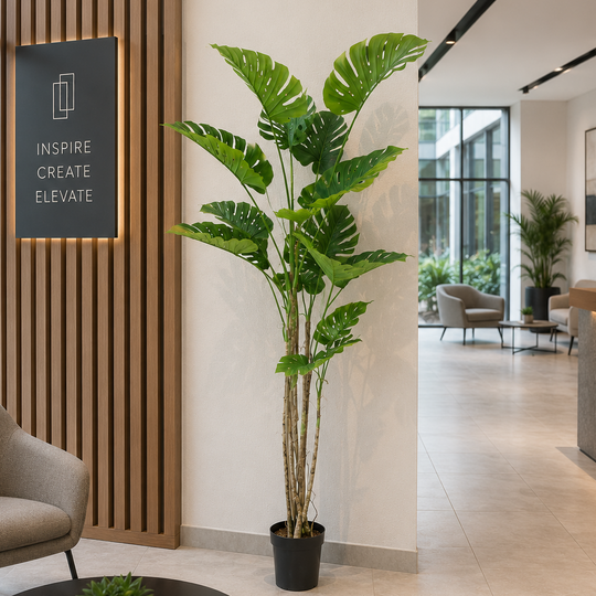 Plante artificielle type Monstera Deliciosa, 12 feuilles, 190 cm, vert