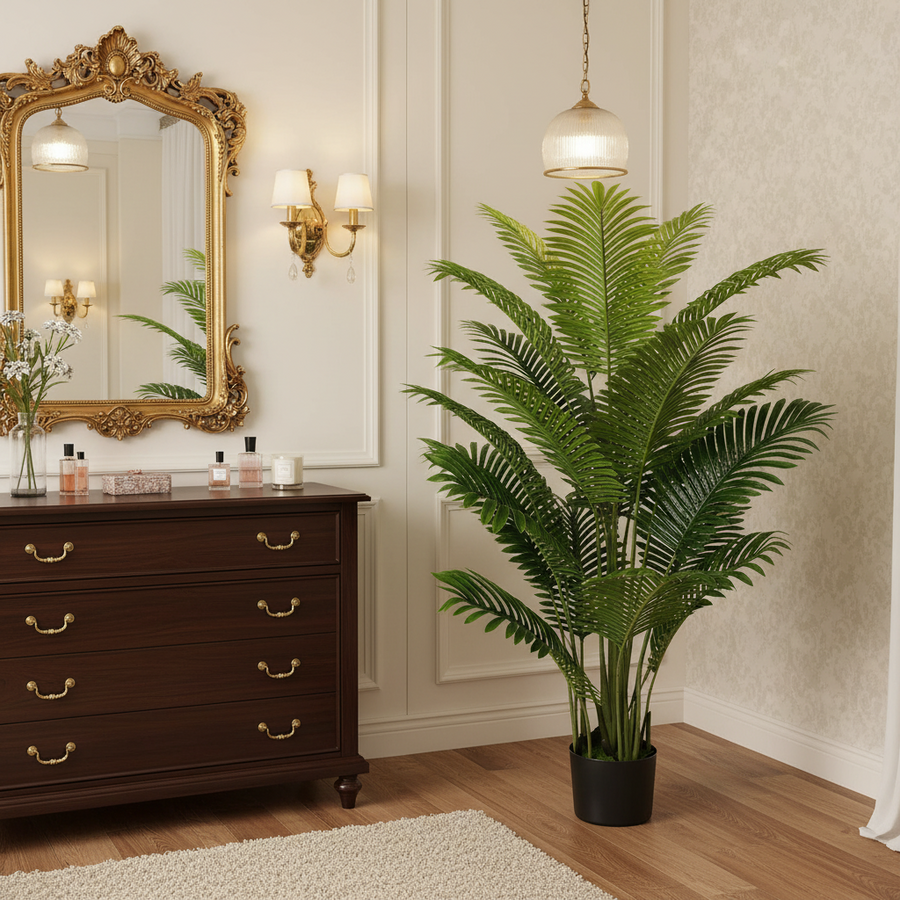 Decorațiune Palmier Areca, Plastic, 15 frunze, 150 cm, Verde